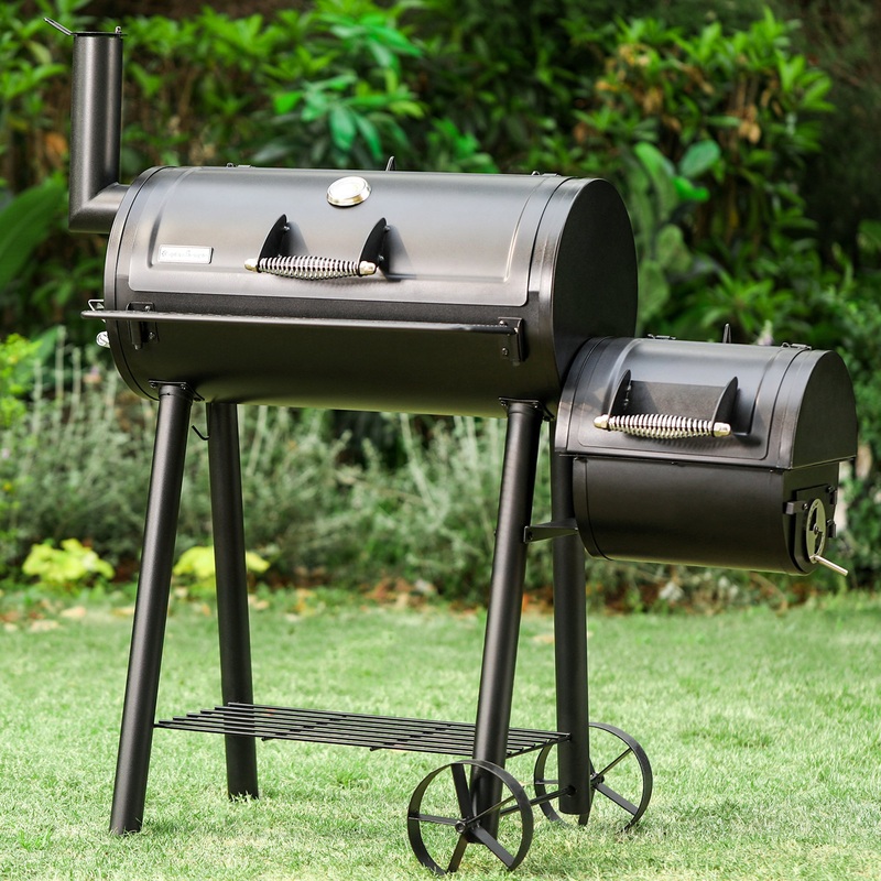 Sophia & William Portable BBQ Charcoal Grill with Offset Smoker, Black | Bigbigmart.com