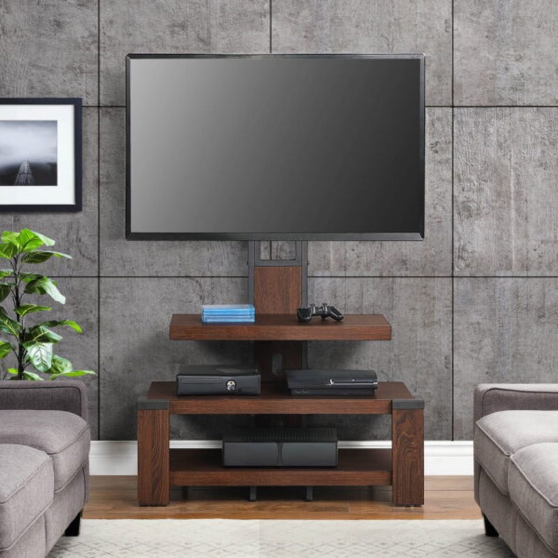 Whalen 3-Shelf Television Stand with Floater Mount for TVs up to 55, Cherry | Bigbigmart.com
