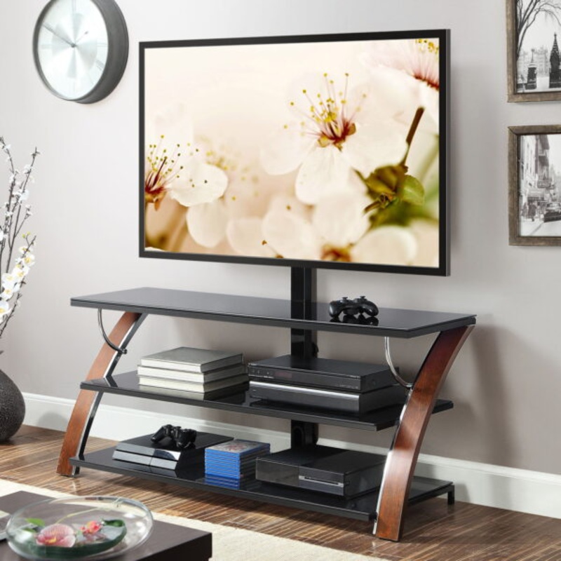 Whalen Payton 3-in-1 Flat Panel TV Stand for TVs up to 65, Brown Cherry | Bigbigmart.com