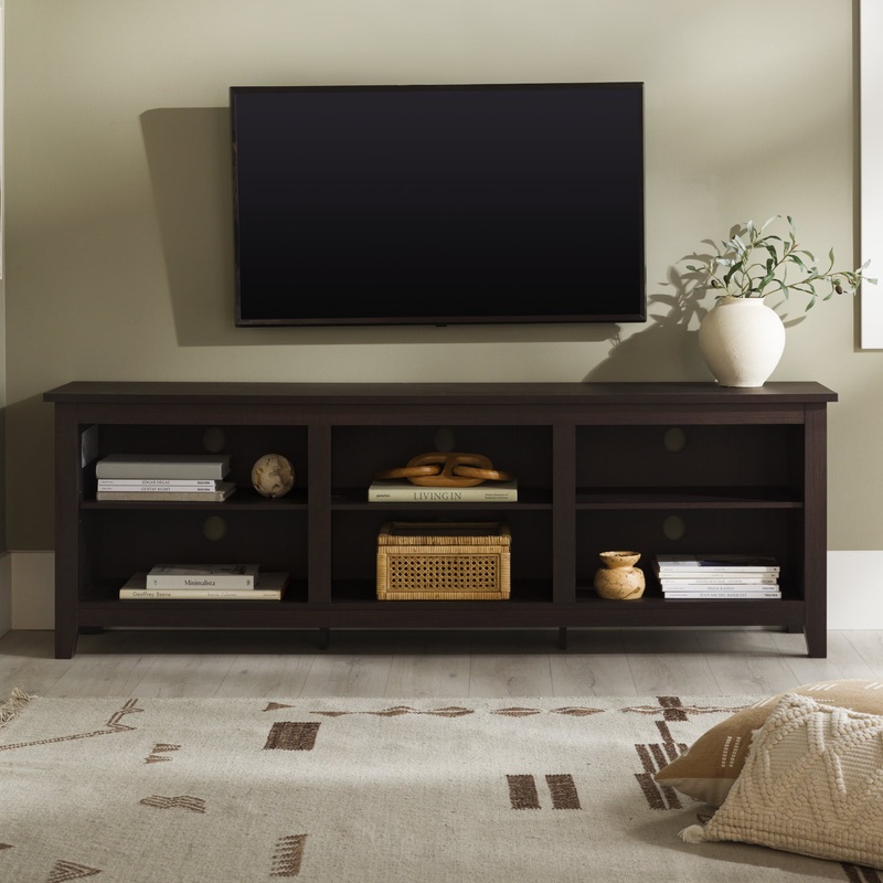 Woven Paths Open Storage TV Stand for TVs up to 80, Espresso | Bigbigmart.com