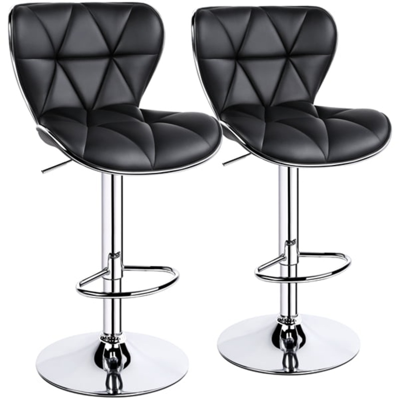 Alden Design Adjustable Midback Faux Leather Bar Stool, Set of 2, Black | Bigbigmart.com