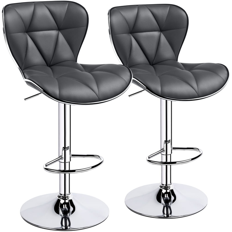 Alden Design Adjustable Midback Faux Leather Bar Stool, Set of 2, Gray | Bigbigmart.com