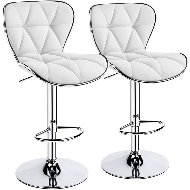 Alden Design Adjustable Midback Faux Leather Bar Stool, Set of 2, White | Bigbigmart.com