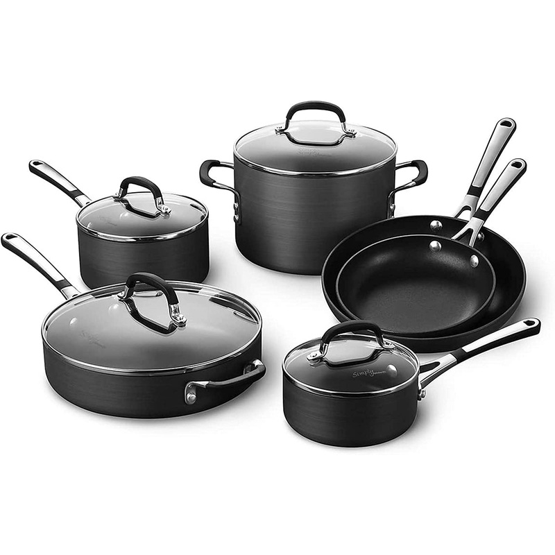 Calphalon 10-Piece Pots and Pans Set, Nonstick Kitchen Cookware with Stay-Cool Stainless Steel Handles, Black | Bigbigmart.com
