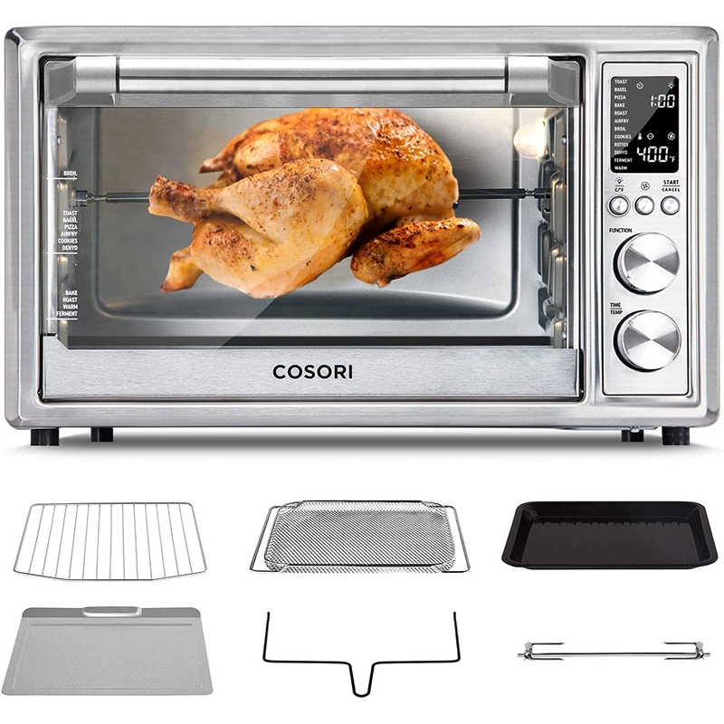 COSORI Air Fryer Toaster Oven, 12-in-1 Convection Oven Countertop with Rotisserie, Stainless Steel 32QT/32L, 6-Slice Toast, 13-inch Pizza,100 Recipes, Basket, Tray(6 Accessories)Included, CO130-AO | Bigbigmart.com