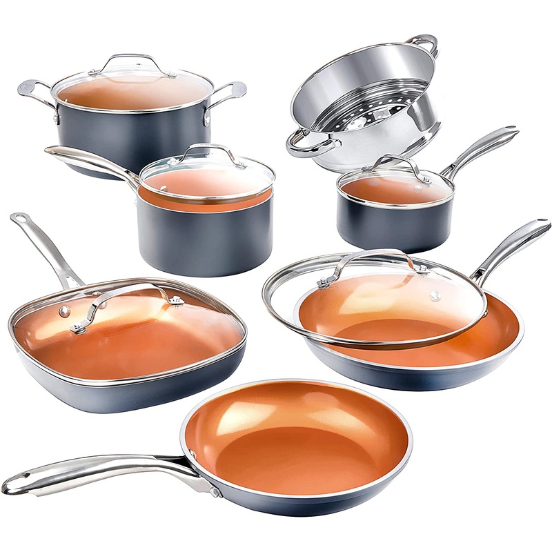 Gotham Steel Pots and Pans Set 12 Piece Cookware Set with Ultra Nonstick Ceramic Coating by Chef Daniel Green, 100% PFOA Free, Stay Cool Handles, Metal Utensil & Dishwasher Safe – 2023 Edition | Bigbigmart.com