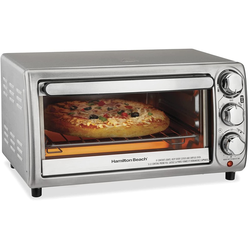 Hamilton Beach 4-Slice Countertop Toaster Oven with Bake Pan, Stainless Steel (31143) | Bigbigmart.com