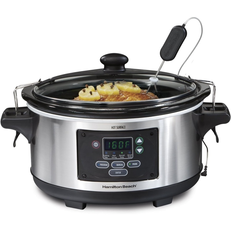 Hamilton Beach Portable 6 Quart Set & Forget Digital Programmable Slow Cooker with Lid Lock, Dishwasher Safe Crock & Lid, Temperature Probe, Stainless Steel | Bigbigmart.com