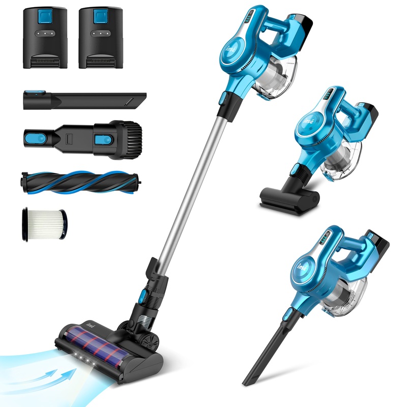 INSE Cordless Vacuum Cleaner with 2 Batteries, 10-in-1 Lightweight Stick Vacuum, Up to 90mins Run-time, 25kPa 300W Powerful Suction Rechargeable Battery Vacuum for Pet Hair Hardwood Floor Carpet | Bigbigmart.com