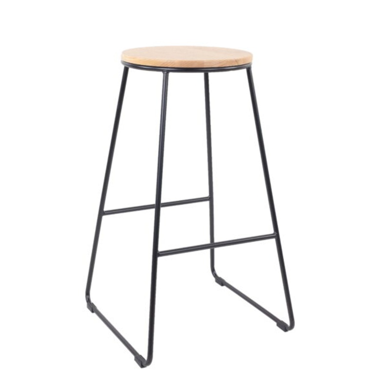 Mainstays 28H Backless Stool Black Metal Base with Natural Wood Seat | Bigbigmart.com