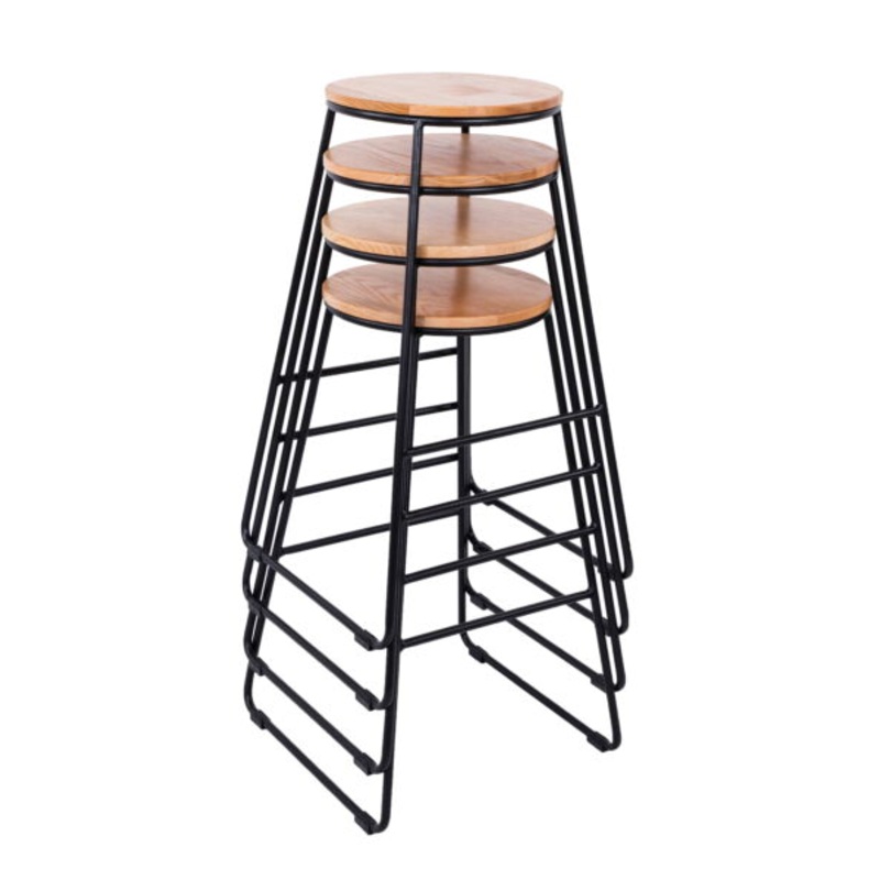 Mainstays 28H Backless Stool Black Metal Base with Natural Wood Seat – Set of 4 | Bigbigmart.com