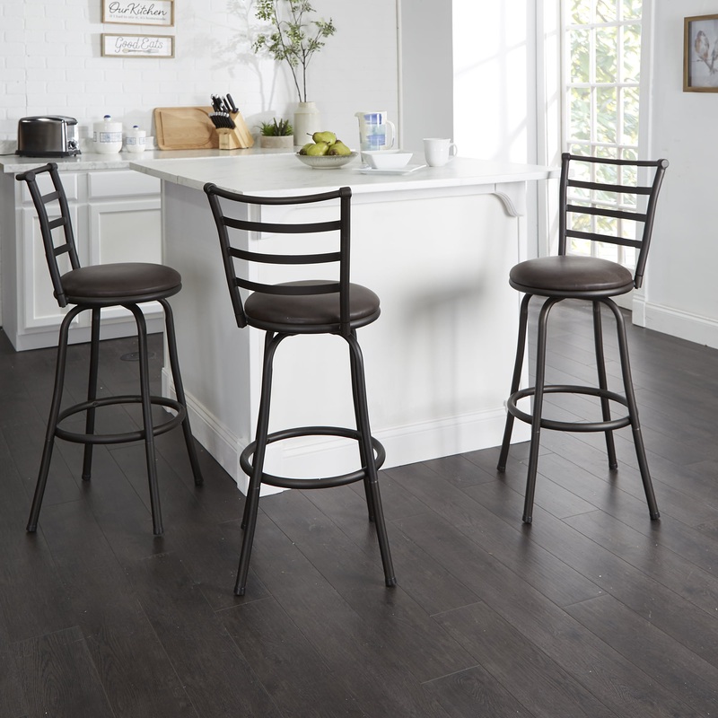 Mainstays 3 Pack Adjustable 24 or 29 Bronze Ladder Back Swivel Barstool, Espresso Vegan Leather Seat | Bigbigmart.com