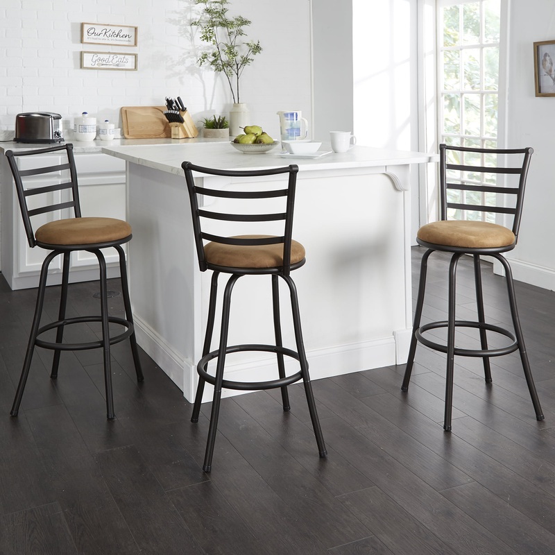 Mainstays 3 Pack Adjustable 24 or 29 Bronze Ladder Back Swivel Barstool, Tan Microfiber Seat | Bigbigmart.com