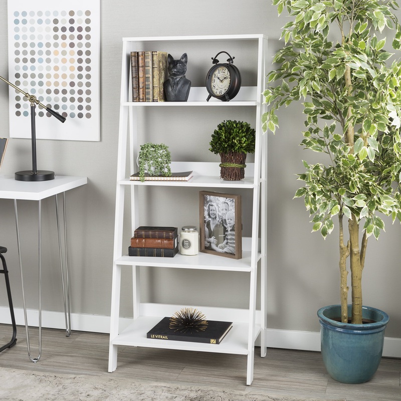 Manor Park 4-Shelf Wood Leaning Ladder Bookcase, White | Bigbigmart.com