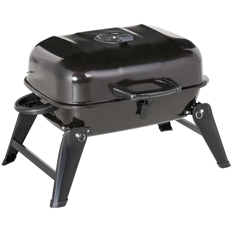 Outsunny 14 Portable Charcoal Grill, Tabletop Small BBQ Grill for Outdoor Cooking, Camping, Tailgating, Enamel Coated, Vent, Folding Legs, Black | Bigbigmart.com