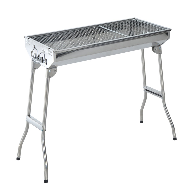 Outsunny 28 Stainless Steel Small Portable Folding Charcoal BBQ Grill Set | Bigbigmart.com
