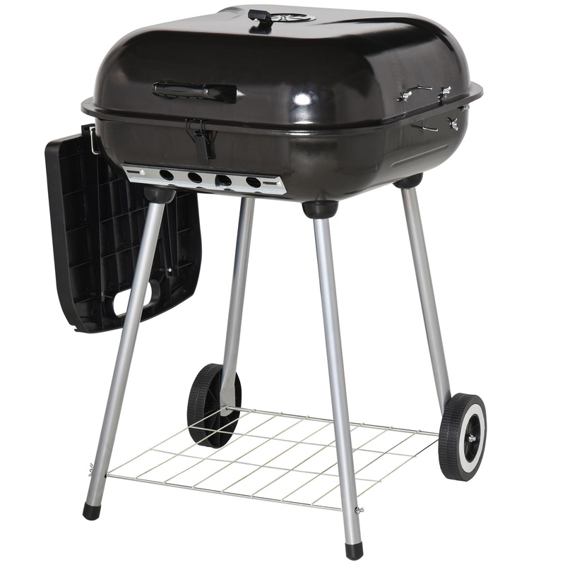 Outsunny 38” Steel Charocal Grill with Portable Wheel, Side Tray and Lower Shelf for Outdoor BBQ for Garden, Backyard, Poolside | Bigbigmart.com