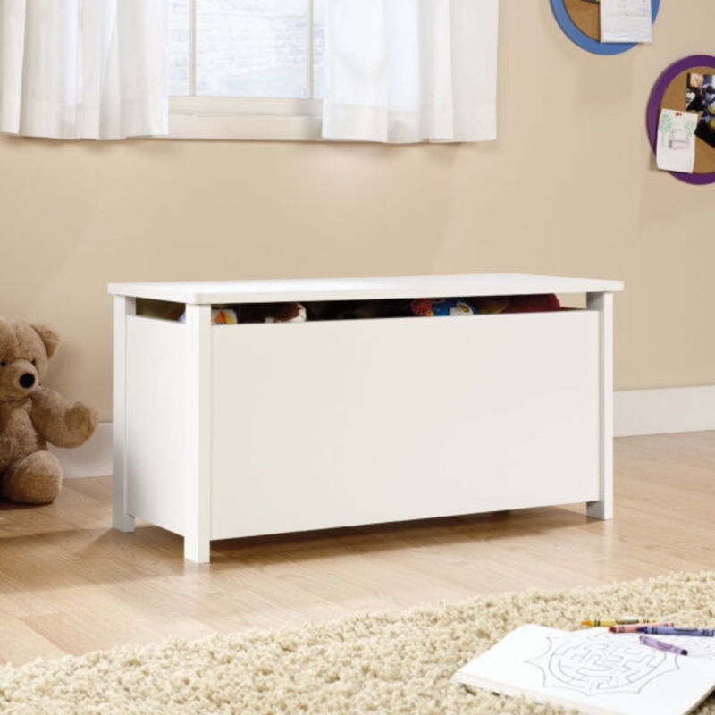 Sauder Beginnings Hinged Safety Top Wooden Toy Chest/Bench, Soft White Finish | Bigbigmart.com
