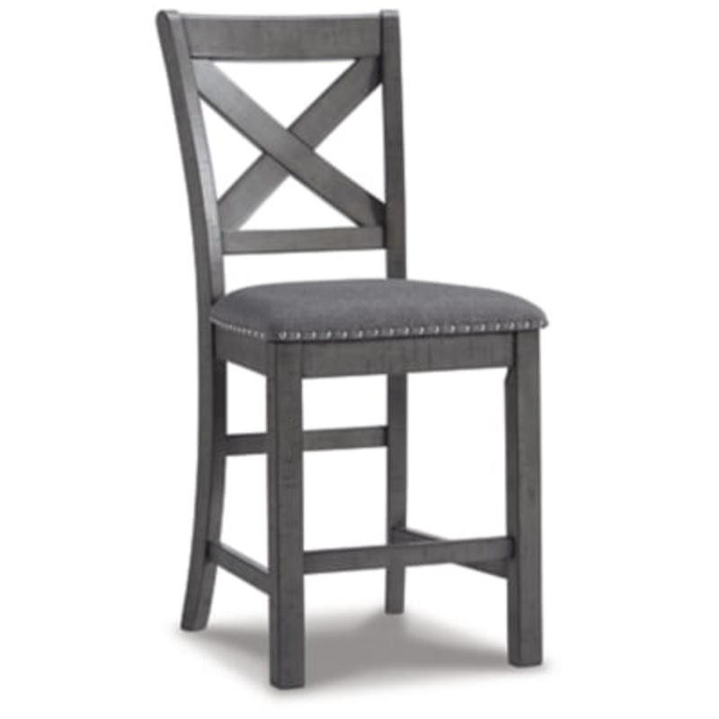 Signature Design by Ashley 24.75 Myshanna Rustic Counter Height Upholstered Barstool, Set of 2, Dark Gray | Bigbigmart.com