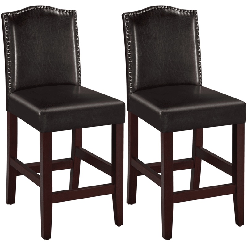 SMILE MART 25.5H Leather Counter Height Bar Stools Fullback, 2pcs, Brown | Bigbigmart.com