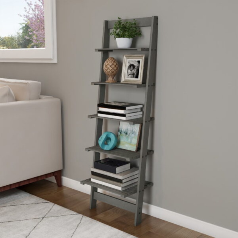 Somerset Home 5-Tier Leaning Ladder Bookshelf (Gray) | Bigbigmart.com