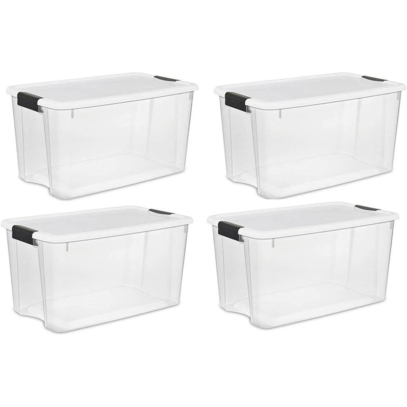 Sterilite 70 Qt Clear Plastic Stackable Storage Bin w/White Latching Lid Organizing Solution, 4 Pack | Bigbigmart.com