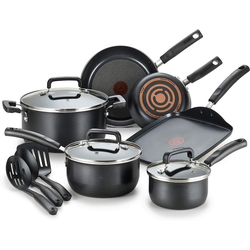 T-fal Signature Nonstick Cookware Set 12 Piece Pots and Pans, Dishwasher Safe Black | Bigbigmart.com
