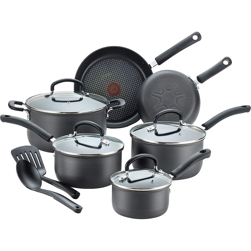 T-fal Ultimate Hard Anodized Nonstick Cookware Set 12 Piece Pots and Pans, Dishwasher Safe Grey | Bigbigmart.com