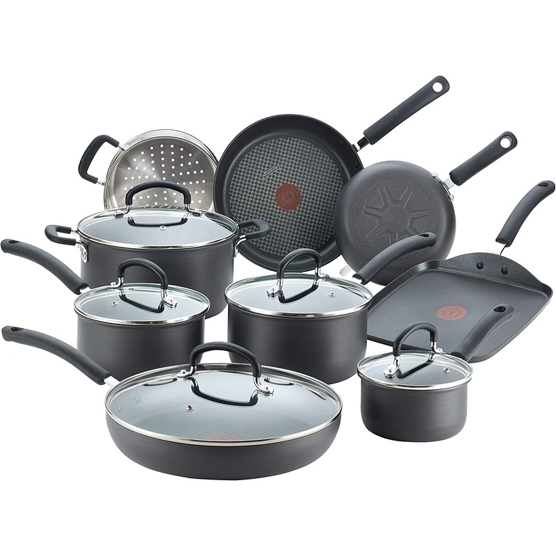 T-fal Ultimate Hard Anodized Nonstick Cookware Set 14 Piece Pots and Pans, Dishwasher Safe Black | Bigbigmart.com