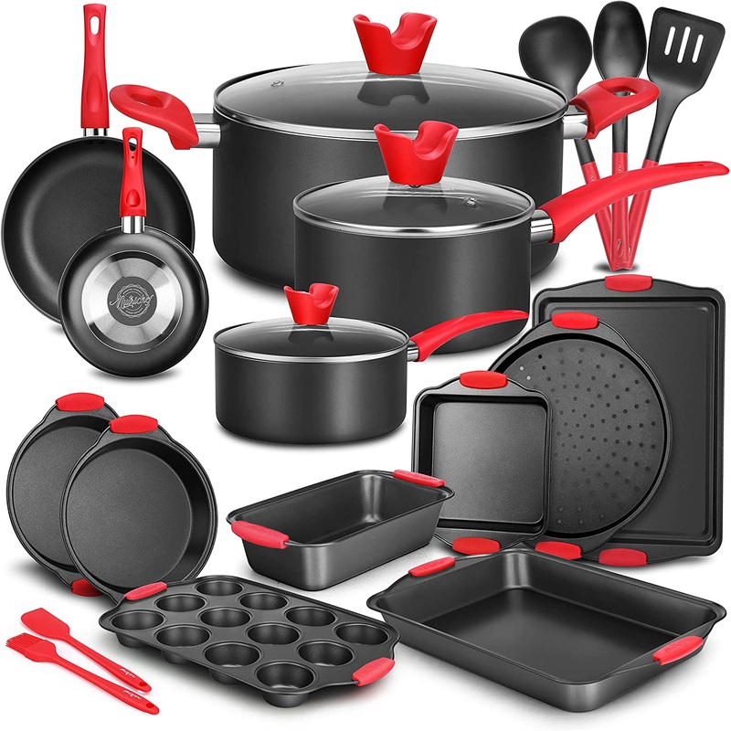 T-fal Ultimate Hard Anodized Nonstick Cookware Set 17 Piece Pots and Pans, Dishwasher Safe Black | Bigbigmart.com