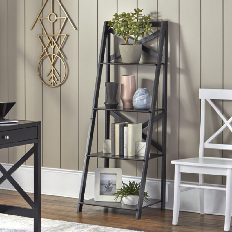 TMS X 4-Tier Shelf, Ladder Bookcase, Black | Bigbigmart.com