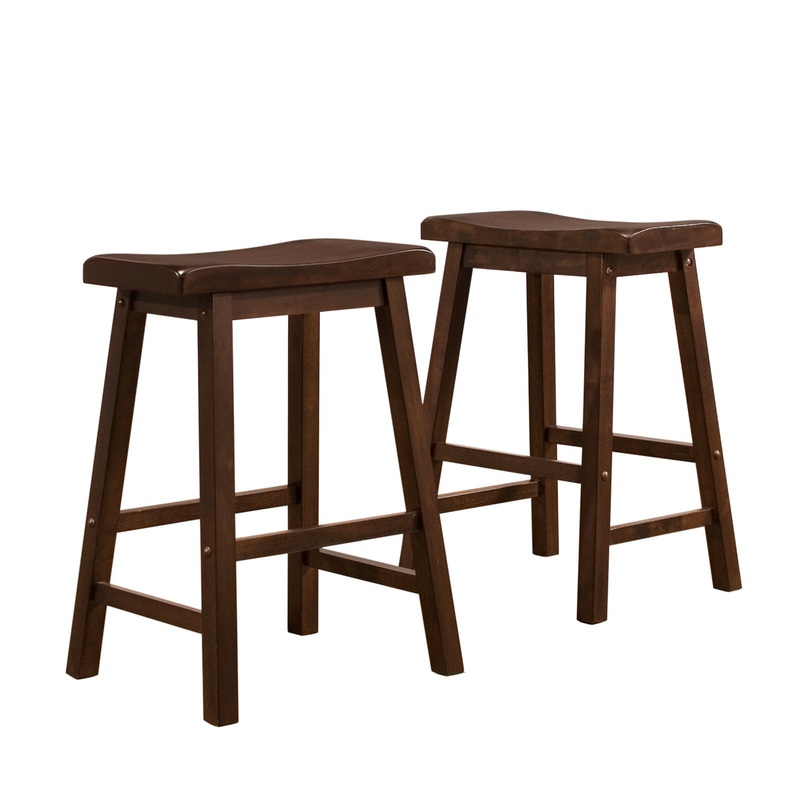 Weston Home 24 in. Saddle Back Stool – Warm Cherry- Set of 2 | Bigbigmart.com