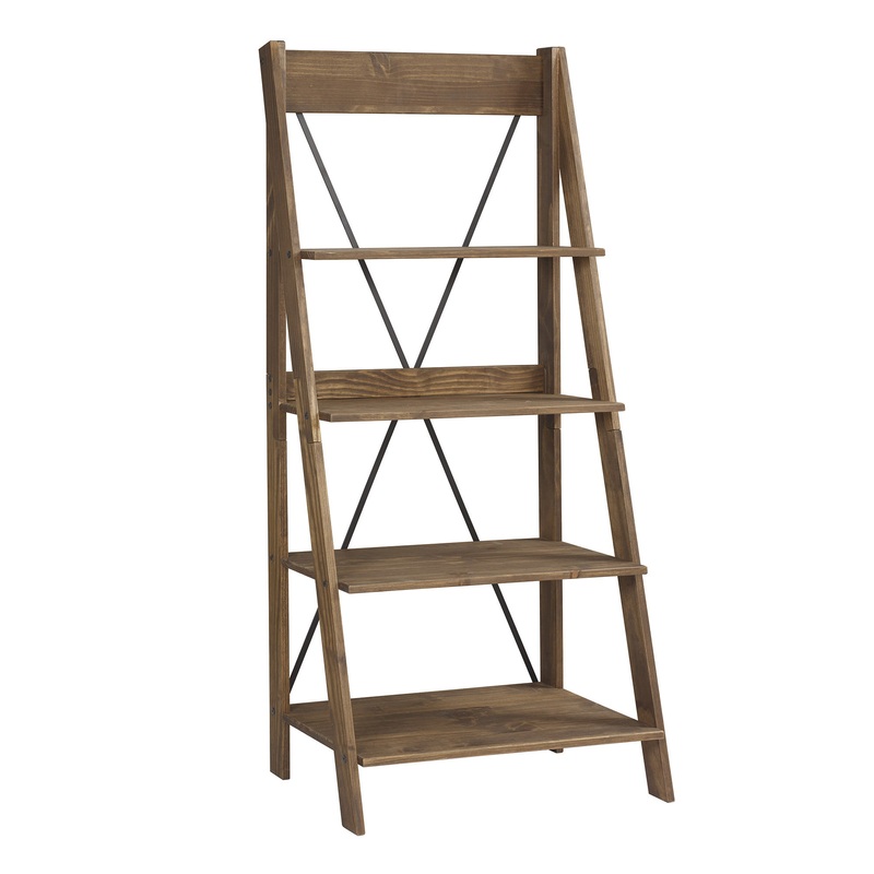 Woven Paths Solid Wood 4-Shelf Ladder Bookshelf- Brown | Bigbigmart.com