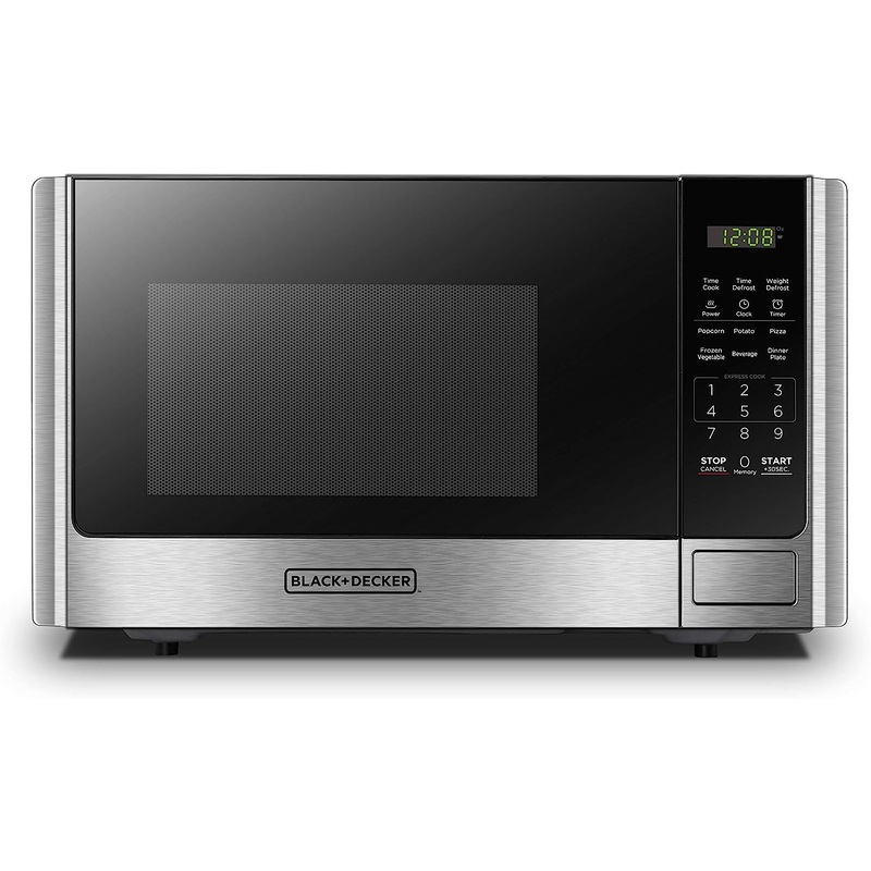 BLACK+DECKER Digital Microwave Oven with Turntable Push-Button Door, Child Safety Lock, Stainless Steel, 0.9 Cu Ft | Bigbigmart.com