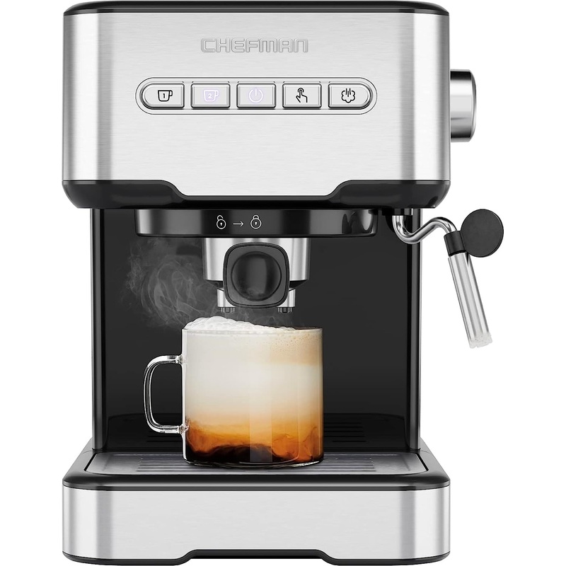 Chefman 6-in-1 Espresso Machine with Steamer, One-Touch Single or Double Shot Espresso Maker, Coffee Maker, Cappuccino Machine, Latte Maker, Built-In Milk Frother Coffee Machine, Stainless Steel | Bigbigmart.com
