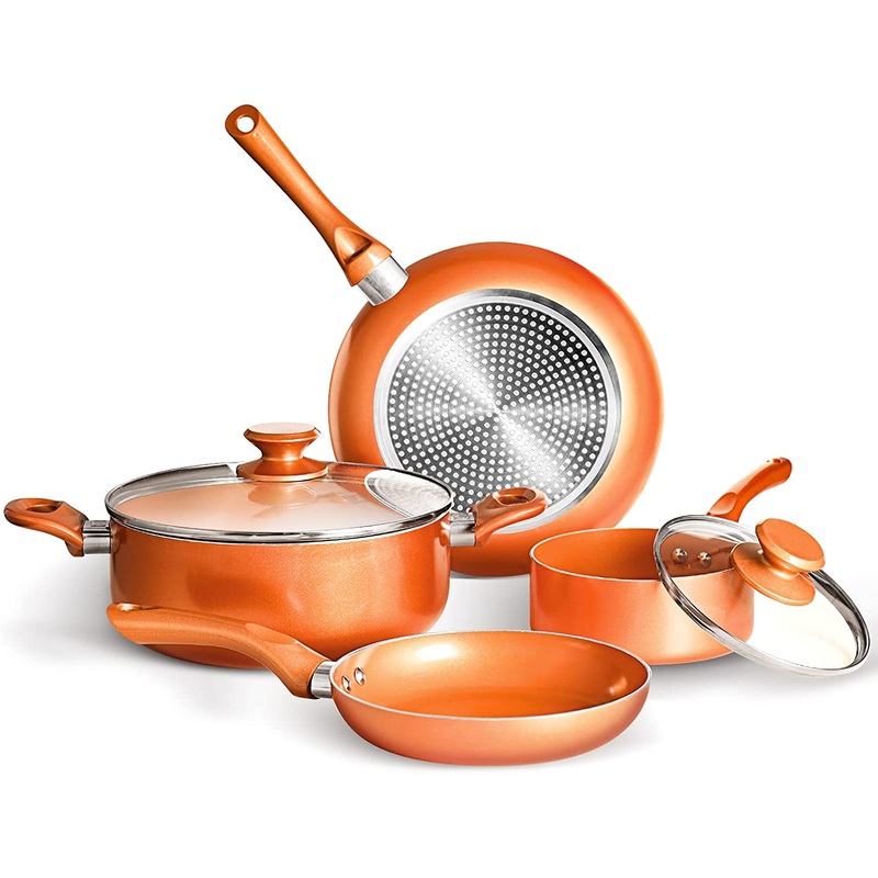Clockitchen 6-piece Non-stick Cookware Set Pots and Pans Set for Cooking – Ceramic Coating Saucepan, Stock Pot with Lid, Frying Pan, Copper | Bigbigmart.com