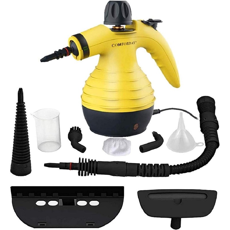 Comforday Multi-Purpose Handheld Pressurized Steam Cleaner with 9-Piece Accessories, Perfect for Stain Removal, Curtains, Car Seats, Floor, Window Cleaning (Yellow) | Bigbigmart.com