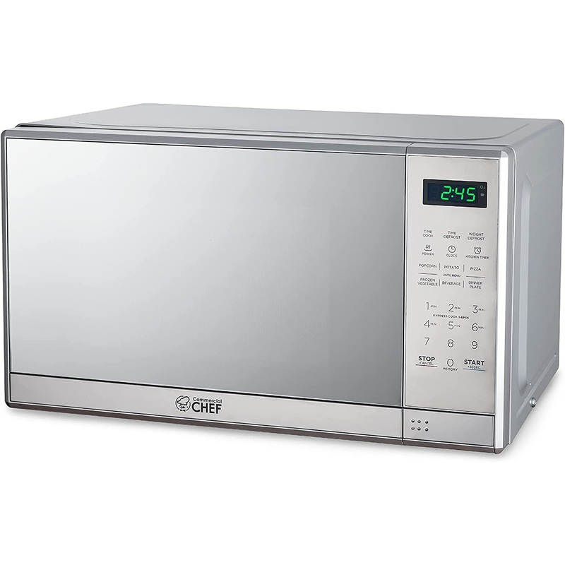 COMMERCIAL CHEF Small Microwave 0.7 Cu. Ft. Countertop Microwave with Digital Display, Stainless Steel Microwave with 10 Power Levels, Outstanding Portable Microwave with Convenient Push Button | Bigbigmart.com