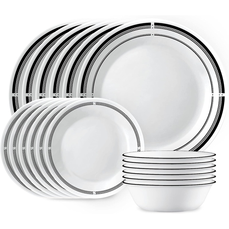 Corelle 18-Piece Round Dinnerware Set, Service for 6, Lightweight Round Plates and Bowls Set, Vitrelle Triple Layer Glass, Chip and Scratch Resistant, Microwave and Dishwasher Safe, Brasserie | Bigbigmart.com