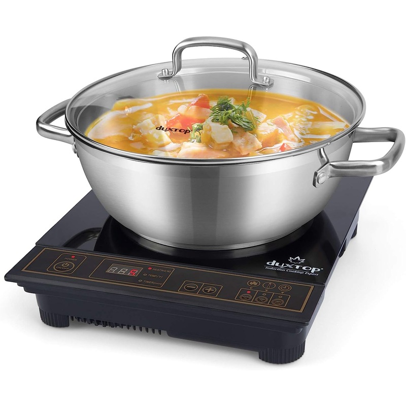 Duxtop 1800W Portable Induction Cooktop, Countertop Burner Included 5.7 Quarts Professional Stainless Steel Cooking Pot with Lid, Heavy Impact-bonded Bottom | Bigbigmart.com