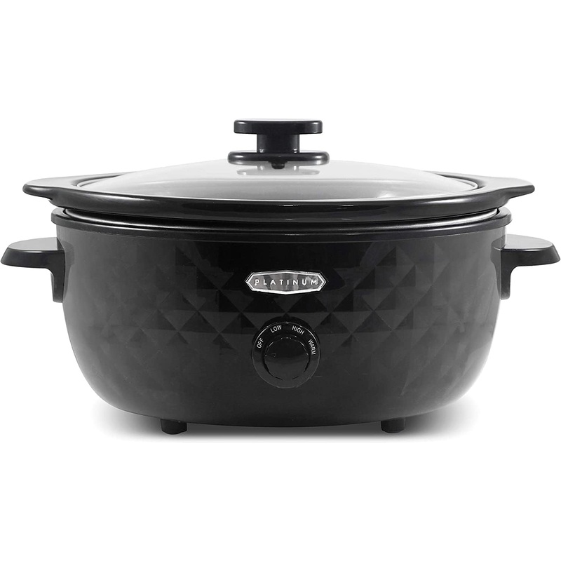 Elite Gourmet MST-1234B## 6 Quart Diamond Pattern Slow Cooker, Removable, Dishwasher-Safe Stoneware Pot with Tempered Glass Lid, Cool-Touch Handles, 6 Quart, Black | Bigbigmart.com