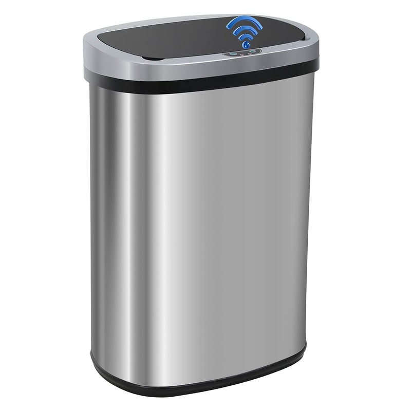 FDW Garbage Can 13 Gallon 50 Liter Kitchen Trash Can for Bathroom Bedroom Home Office Automatic Touch Free High-Capacity with Lid Brushed Stainless Steel Waste Bin | Bigbigmart.com
