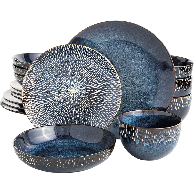 Gibson Elite Matisse 16 Piece Double Bowl Dinnerware Set, Cobalt Blue | Bigbigmart.com