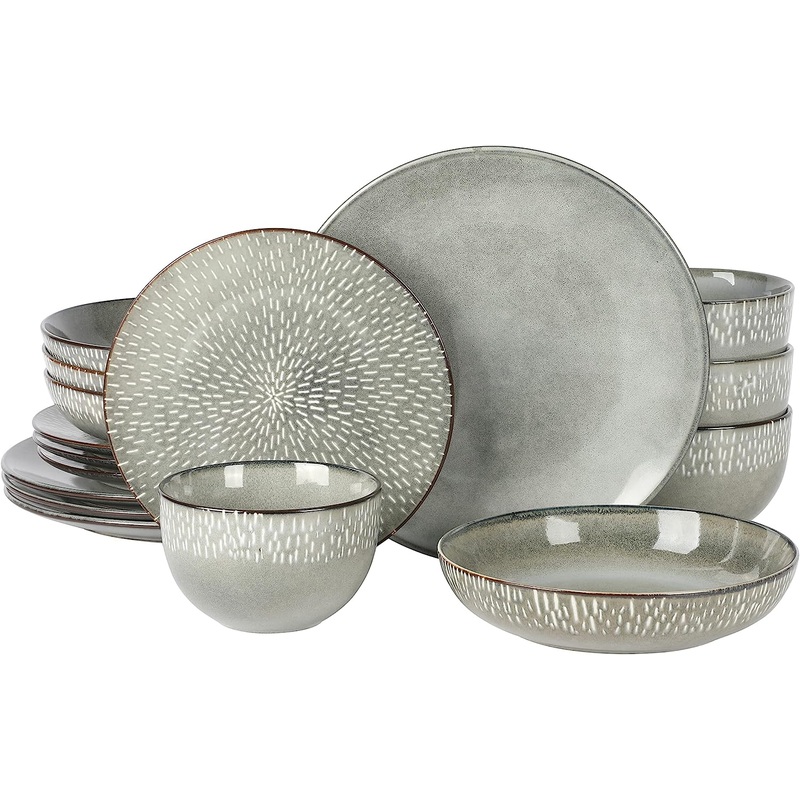Gibson Elite Matisse Double Bowl Dinnerware Set, Service for 4 (16pcs), Green | Bigbigmart.com