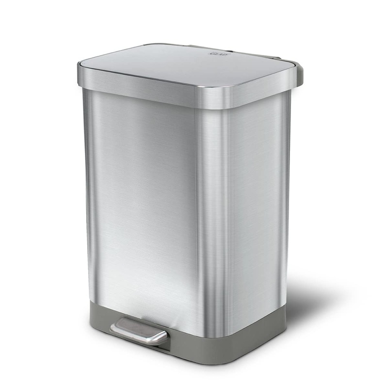Glad Stainless Steel Step Trash Can with Clorox Odor Protection | Large Metal Kitchen Garbage Bin with Soft Close Lid, Foot Pedal and Waste Bag Roll Holder, 13 Gallon, All Stainless | Bigbigmart.com