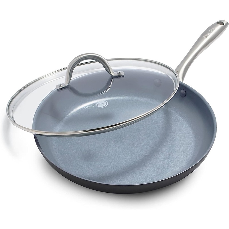 GreenPan Lima Hard Anodized Healthy Ceramic Nonstick 12 Frying Pan Skillet with Lid, PFAS-Free, Oven Safe, Gray | Bigbigmart.com