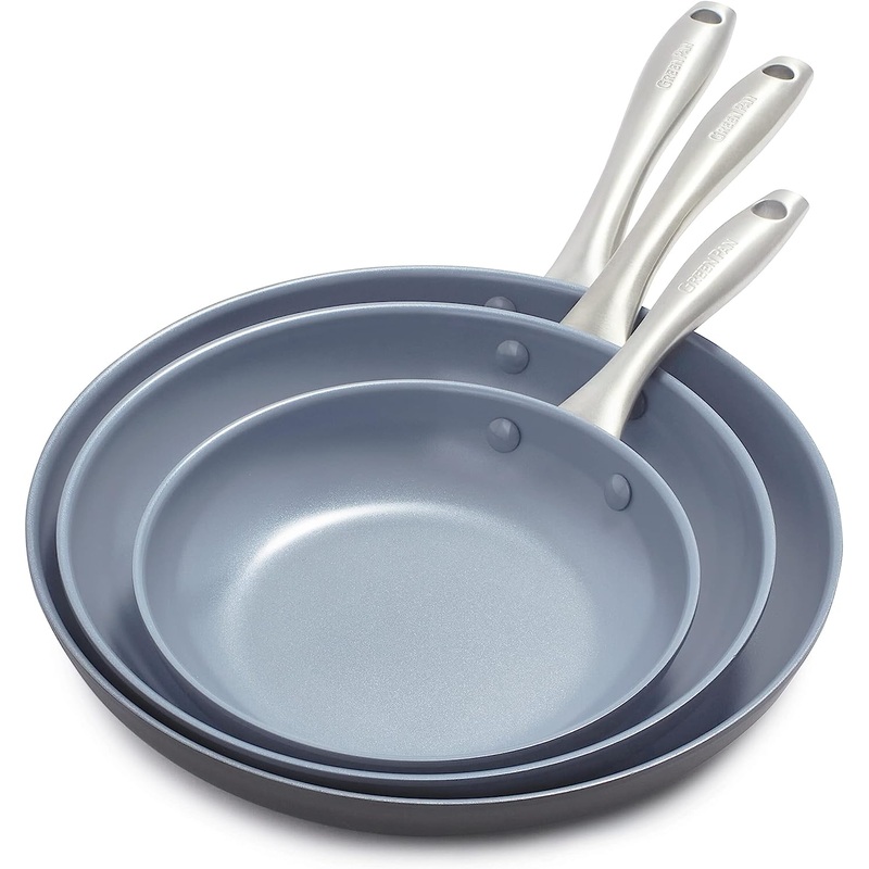 GreenPan Lima Hard Anodized Healthy Ceramic Nonstick 8 10 and 12 Frying Pan Skillet Set, PFAS-Free, Oven Safe, Gray | Bigbigmart.com