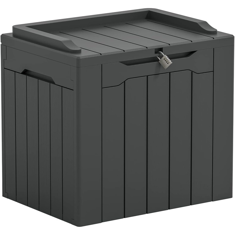 Greesum 31 Gallon Resin Deck Box Large Outdoor Storage for Patio Furniture, Garden Tools, Pool Supplies, Weatherproof and UV Resistant, Lockable, Dark Grey | Bigbigmart.com