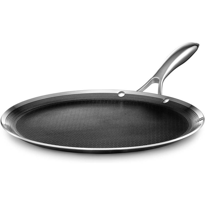 HexClad 12 Inch Hybrid Stainless Steel Griddle Non-Stick Fry Pan with Stay Cool Handle, Dishwasher and Oven Safe, Works with Induction, Ceramic, Electric, and Gas Cooktops | Bigbigmart.com