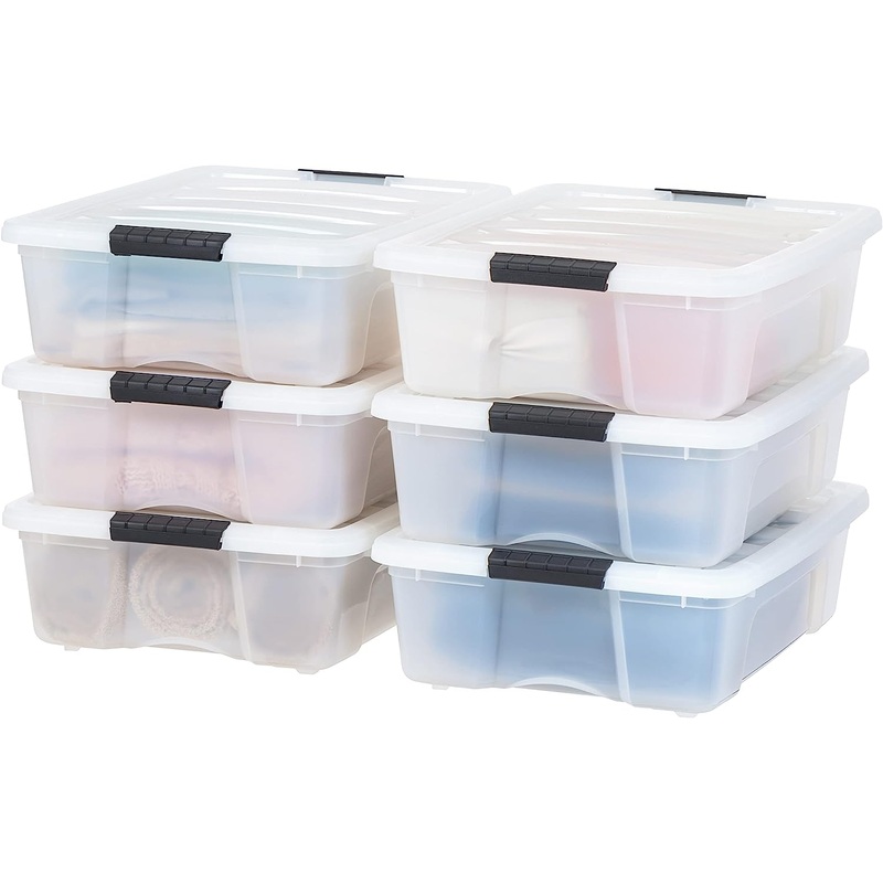 IRIS USA 26.95 Qt. Plastic Storage Container Bin with Secure Lid and Latching Buckles, 6 pack – Pearl, Durable Stackable Nestable Organizing Tote Tub Box Toy General Organization Medium | Bigbigmart.com
